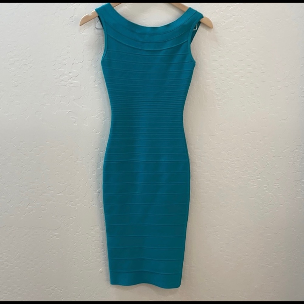 Herve Leger Authentic Teal MIDI Bandage Dress